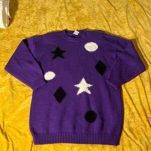 Vintage New Fast '80s Acrylic Purple Size M 40/42 Knit Geometric Sweater